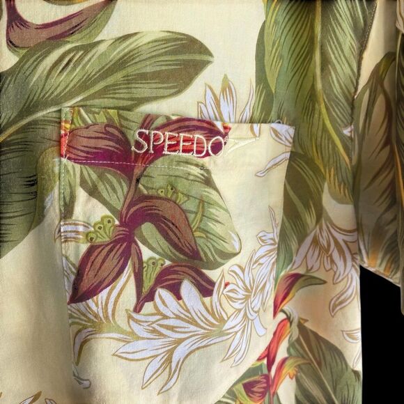 Speedo Hawaiian Shirt Mens 2XL Yellow Floral Aloha Camp Button Short Sleeve - Picture 5 of 6